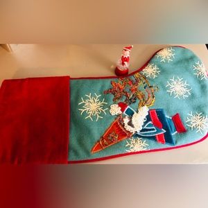 Wool Embroidered Elf Stocking & Elf on Shelf Snow Light Up Globe(needs battery)